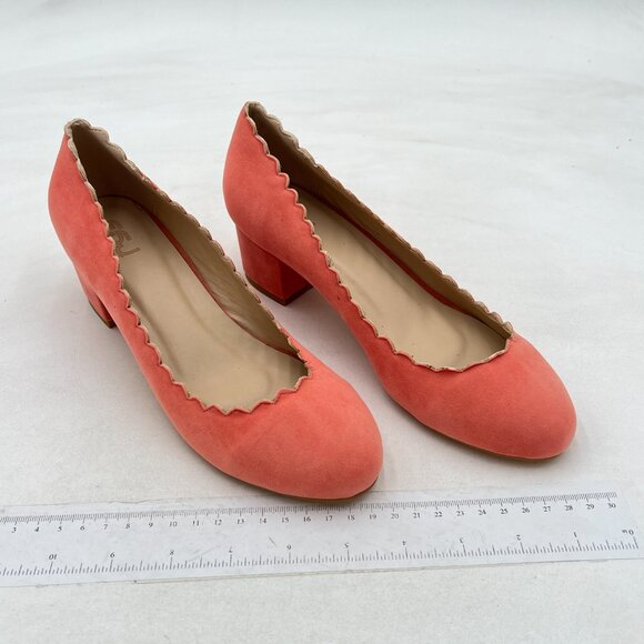 FSJ Light Orange Chunky Low Heel Closed Toe Slip On Formal Office Pumps - Picture 3 of 7